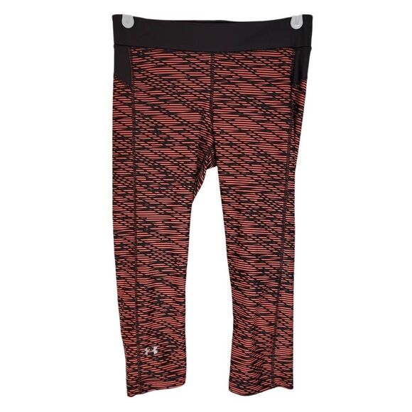Under Armour Heat Gear Mid-rise Geometric Active Capri Leggings Dark Gray Orange - Picture 2 of 14